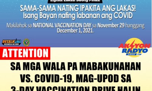 ACTIVITY | 3-day National Vaccination Drive sa Nobyembre 29-Disyembre 1