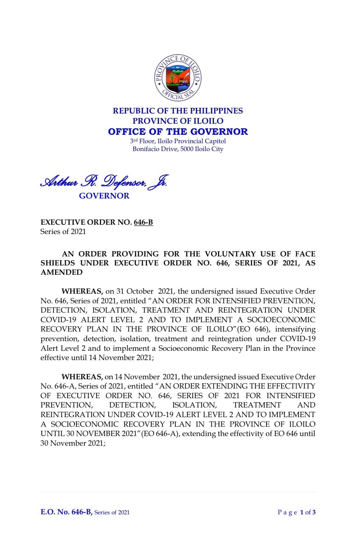 Paggamit sang face shields sa probinsya sang Iloilo, voluntary na lang