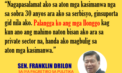 Sen. Franklin Drilon, nagapasalamat sa mga Ilonggo nga nagsuporta sa 36 ka tuig niya nga pagpangalagad