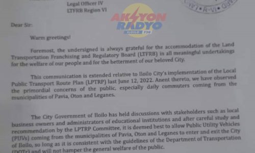 Iloilo City Mayor Jerry Treñas, nag-request sa LTFRB nga pasugtan makasulod sa siyudad ang mga jeep halin sa Oton, Pavia kag Leganes