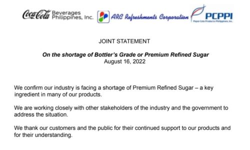 Top softdrinks companies, apektado sang supply shortage sang refined sugar