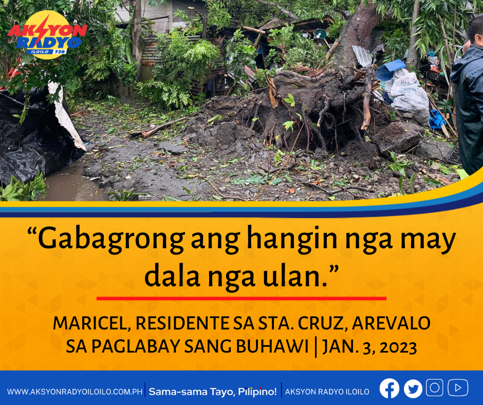Bata nasamaran sang natumbahan sang kahoy ang ila balay sa Sta. Cruz, Arevalo sa paglabay sang buhawi