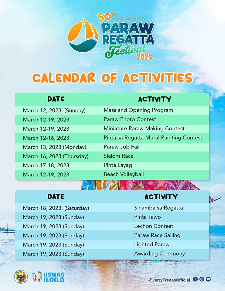LOOK | Calendar of activities sang face-to-face Paraw Regatta Festival 2023