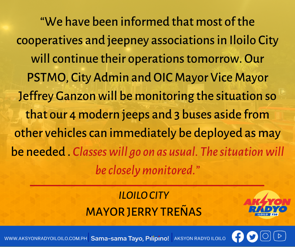 Klase sa Iloilo City magapadayon sa pihak sang nationwide transport strike nga ginapangunahan sang transport group Manibela