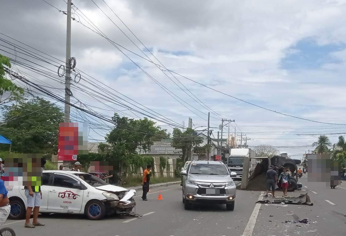 3 pilason sang nabungguan sang taxi ang truck sa Oton