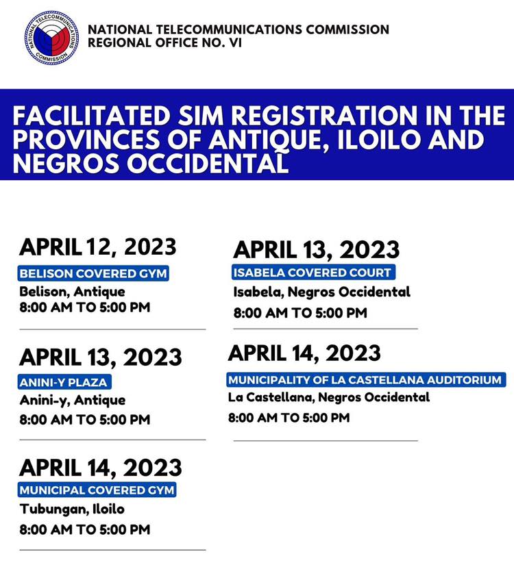 NTC 6 mahiwat sang facilitated SIM Registration sa Antique, Iloilo kag NegOcc sa Abril 12-14