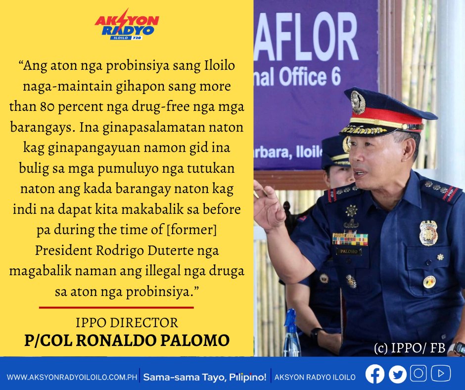 Masobra 80% sang mga barangay sa probinsya sang Iloilo nagapabilin nga drug-cleared — IPPO