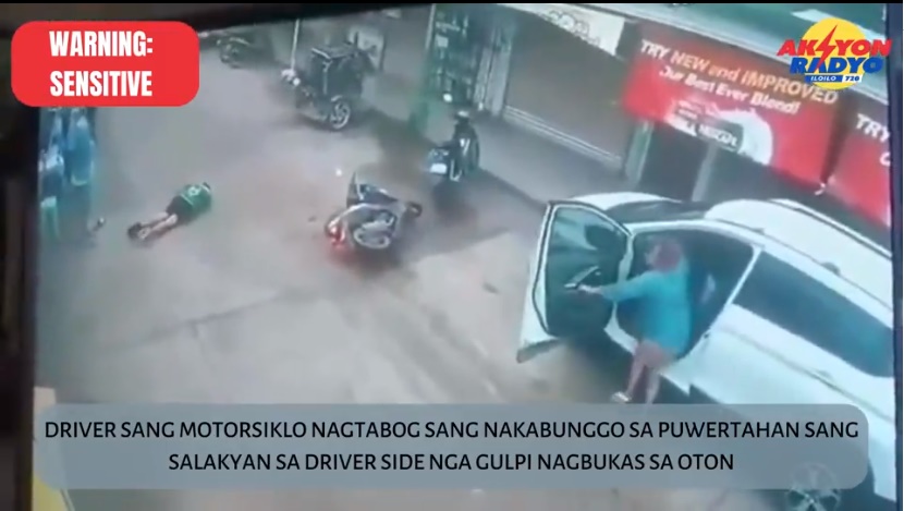 Driver sang motorsiklo nagtabog sang nakabunggo sa puwertahan sang salakyan nga gulpi lang nagbukas