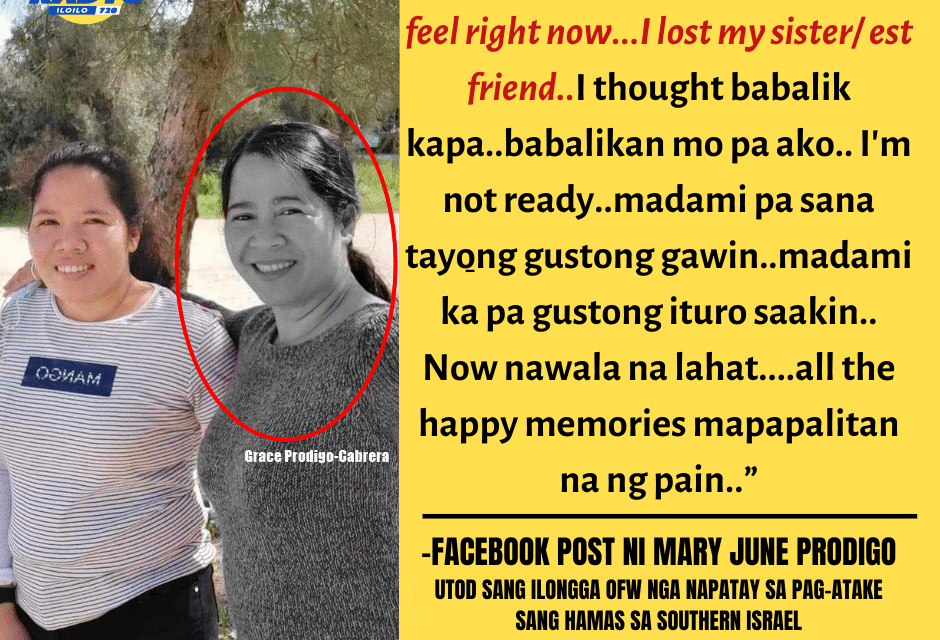 “I lost my sister/best friend” — utod sang Ilongga OFW nga napatay sa pag-atake sang Hamas sa southern Israel