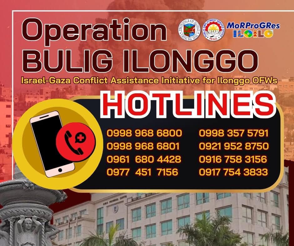 24/7 Operation Bulig Ilonggo Migrants Desk gin-activate ni Iloilo Gov. Arthur Defensor, Jr. para sa pamilya sang mga OFWs sa Israel