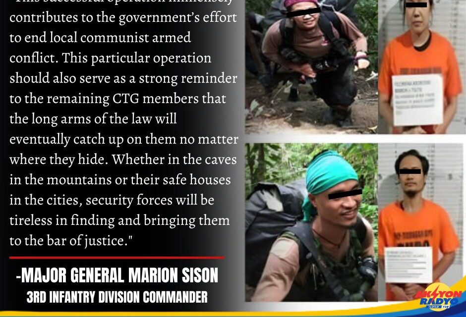 Pagkadakop sa 4 ka high-ranking officials sang Communist Terrorist Group sa Tigbauan gindayaw sang Philippine Army