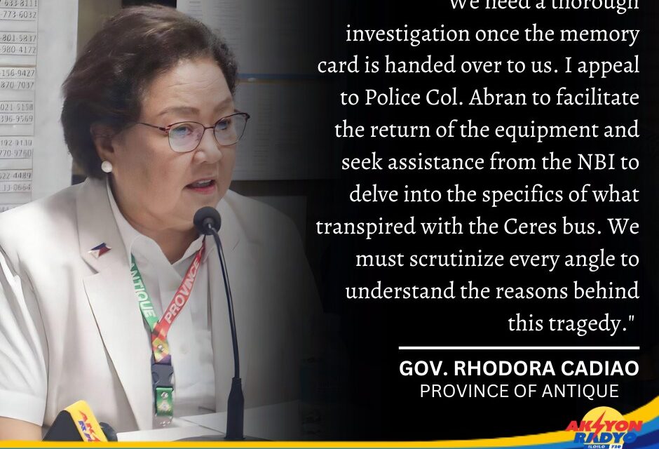 Pag-retrieve sang dash cam, memory card sang Ceres bus nga nahulog sa pil-as sa Hamtic, Antique ginmandu ni Gov. Rhodora Cadiao