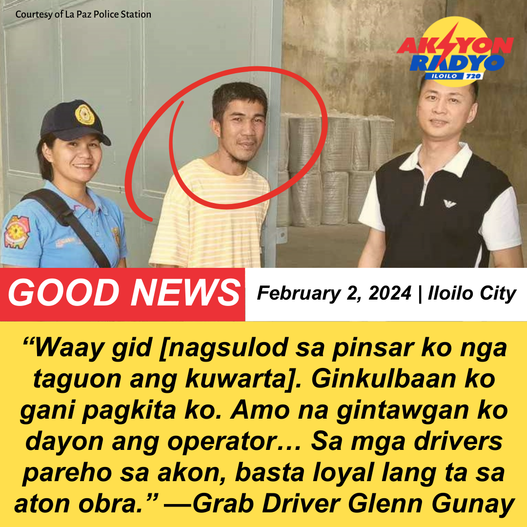 Grab driver nagbalik sang P100,000 nga nabilin sa iya salakyan