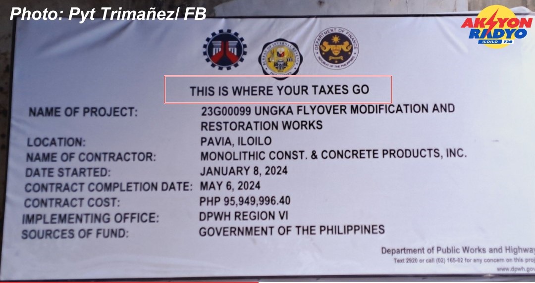 Mga opisyal sang Pavia LGU na-insulto sa karatula sang DPWH 6 nga may nasulat nga “This is where your taxes go”