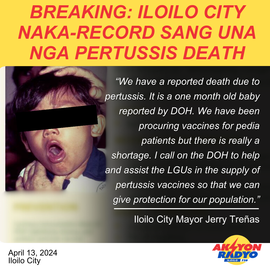 Iloilo City naka-record sang una nga pertussis death