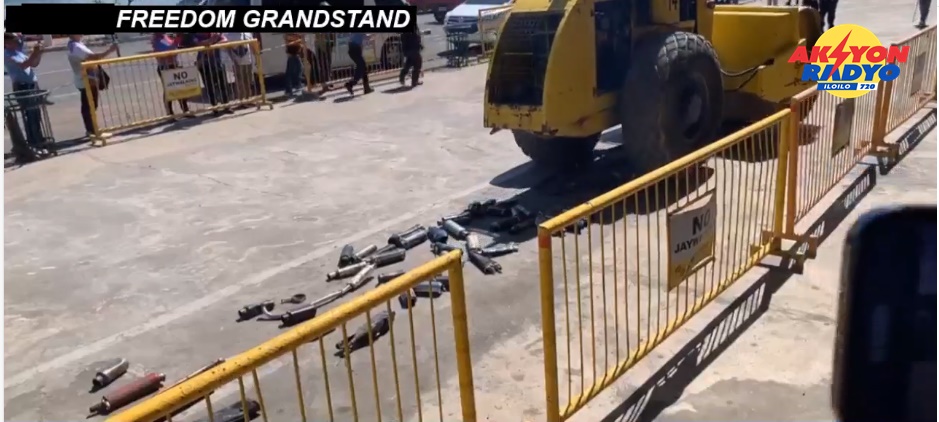 157 ka mga nakumpiskar nga modified mufflers ginpalapakan sa pison