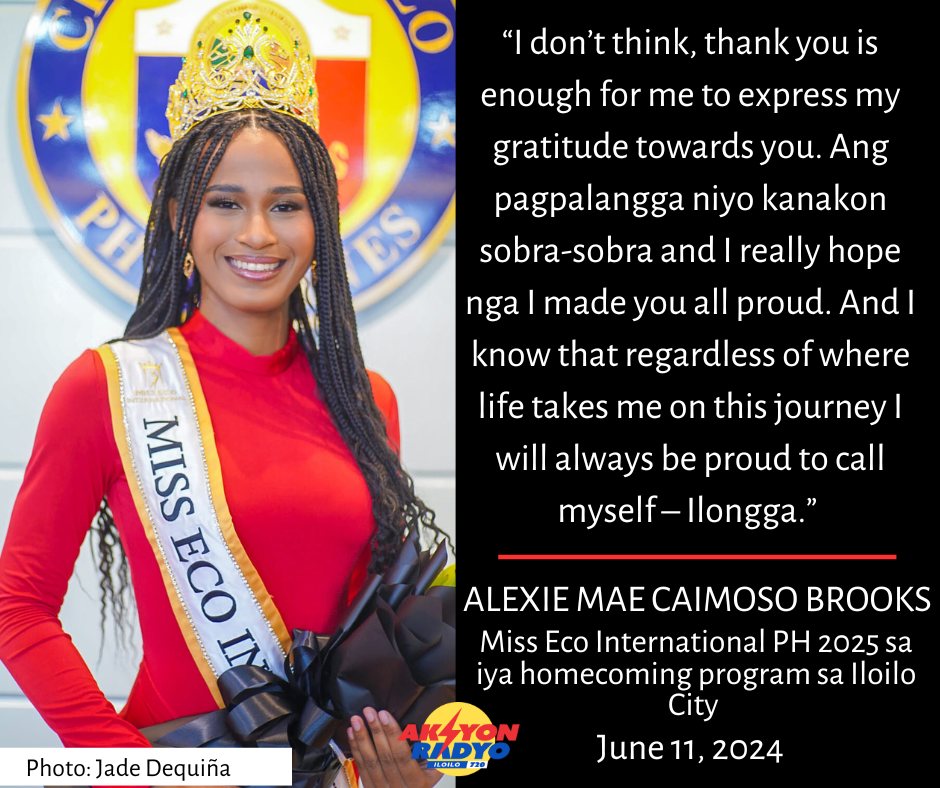 Miss Eco International Ph 2025 Alexie Mae Caimoso Brooks ginpasalamatan ang suporta sang mga Ilonggo sa iya beauty pageant journey