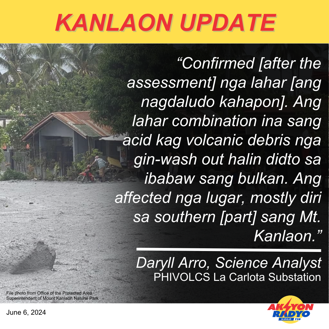 PHIVOLCS nagkumpirmar nga lahar ang nagdaludo sa mga lugar malapit sa Kanlaon volcano