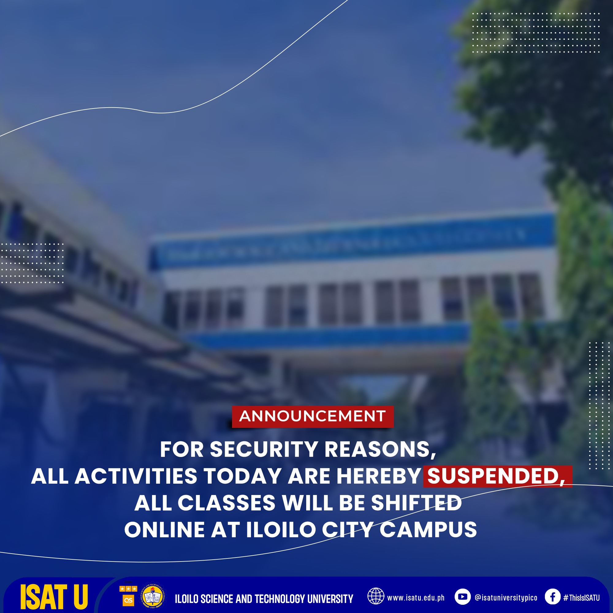 Bomb threat sa ISAT-U nabaton sang kapulisan; Impormasyon gina-verify