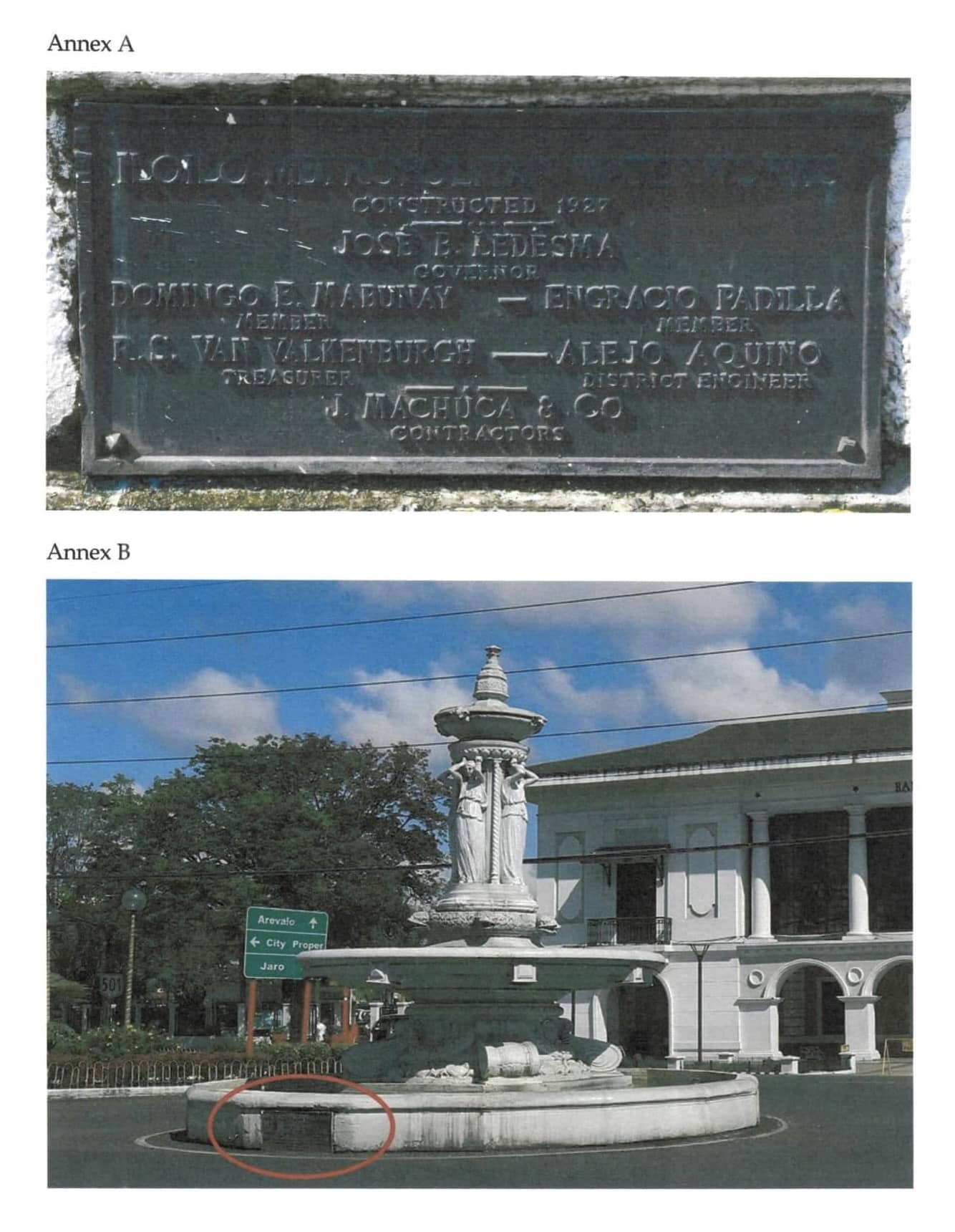 Isa sa 2 ka original markers sang Arroyo Fountain nadula kag ginapatihan ginkawat suno sa Iloilo Prov’l Gov’t