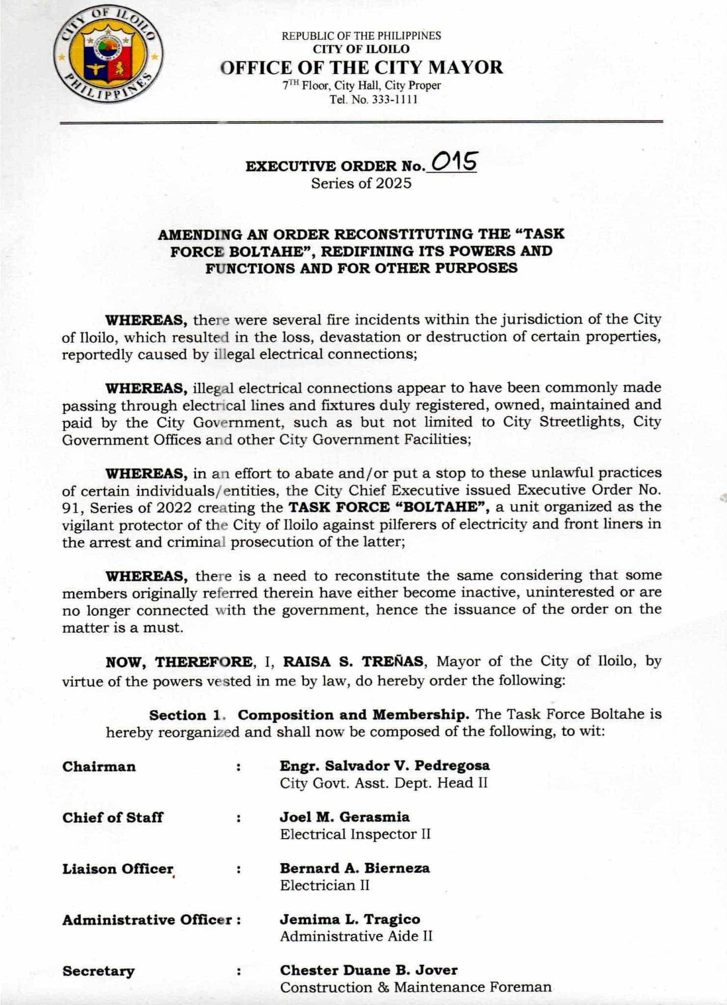 Task Force Boltahe gin-reactivate agud magserbe nga ”watchdog” sa illegal nga pag-tap sang kuryente