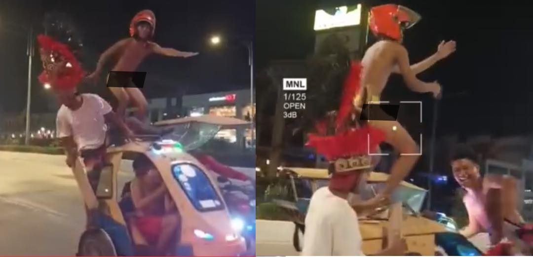 Lalaki nga naka-brief samtang nagasaut sa ibabaw sang nagadalagan nga tricycle sa Diversion Road, Mandurriao nakuhaan sang video