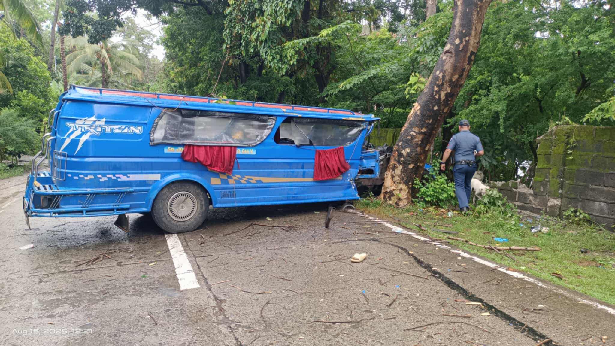 2 patay, 2 pilason sang nakabunggo ang jeep sa puno sa San Joaquin
