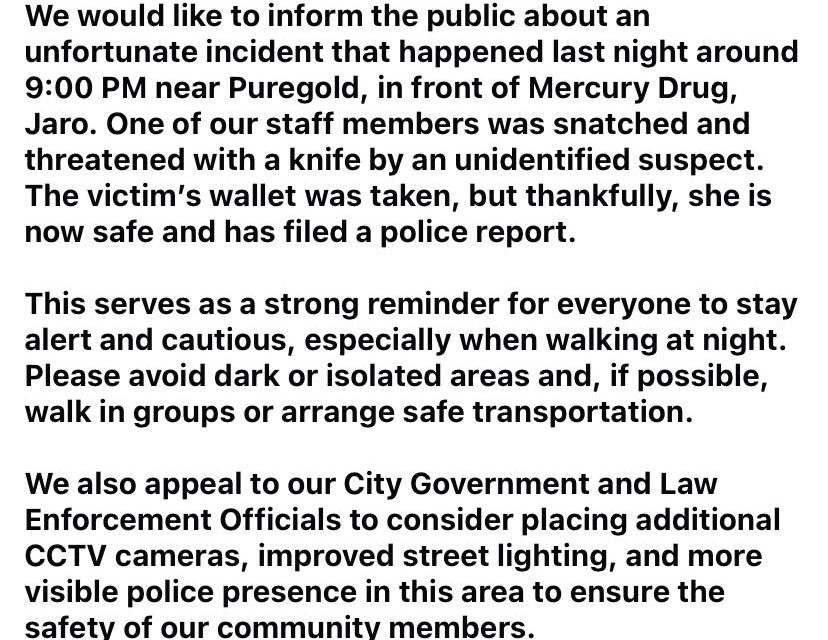 Staff sang cafe sa El98, Jaro nag-report nga gin-holdup