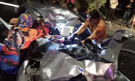 Toyota Wigo sang nakabunggo sa likod sang truck sang basurahan sa Ungka, Pavia
