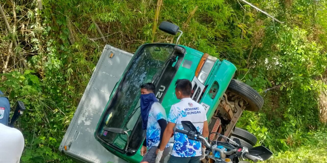 Delivery van nga may karga nga feeds, nahulog sa kanal sa Tubungan; driver kag pahinante wala napilasan