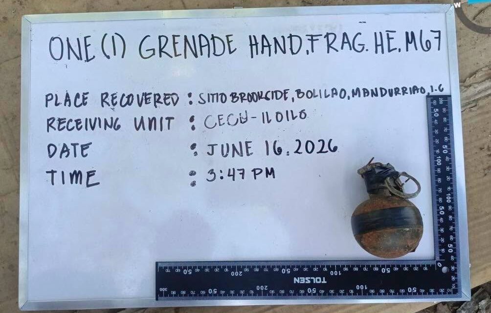 Granada nakit-an sang manug-scrap sa Bolilao, Mandurriao; EOD na-secure na ang M67 grenade hand fragmentation