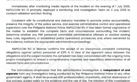Motu proprio administrative investigation ginahimo sang NAPOLCOM 6 sa pag-operate sang PNP-IMEG sa dismissed police officer nga wanted sa Molo Police Station