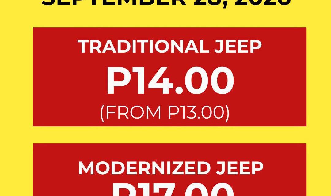 Masaka ang plete; P14 na ang minimum sa traditional, P17 sa modernized jeepneys