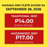 Masaka ang plete; P14 na ang minimum sa traditional, P17 sa modernized jeepneys